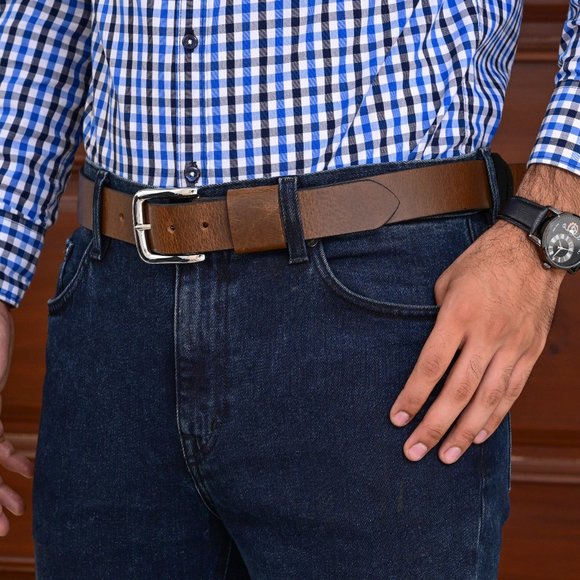 Mens Leather Belt Vintage Olive Brown Pull-Up Leather - Free Personalization - Picture 9 of 15